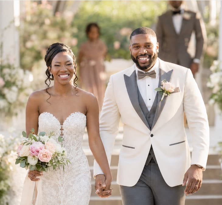 A newly married couple on their wedding day